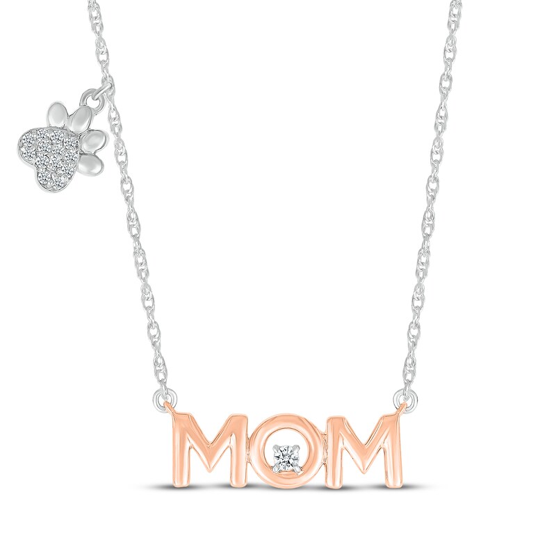 Main Image 1 of Diamond &quot;Mom&quot; Heart & Paw Print Charm Necklace 1/15 ct tw Sterling Silver & 10K Rose Gold 18&quot;