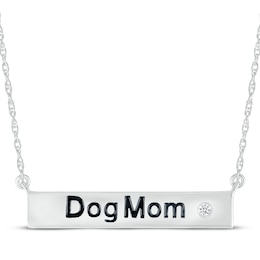 Diamond Accent "Dog Mom" Bar Necklace Sterling Silver 18"
