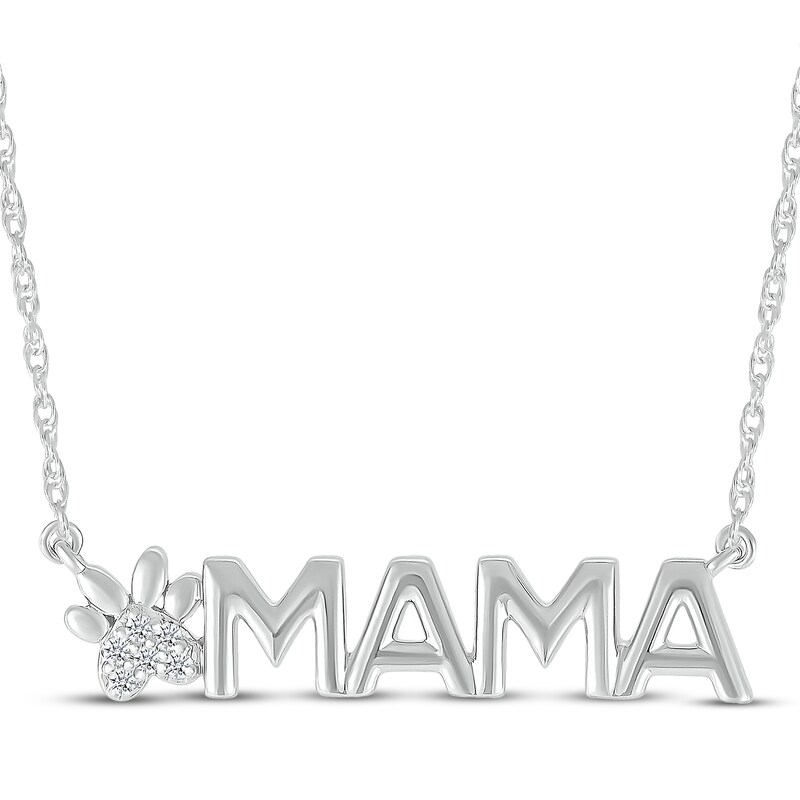 Main Image 1 of Diamond Accent &quot;Mama&quot; Paw Print Necklace Sterling Silver 18&quot;