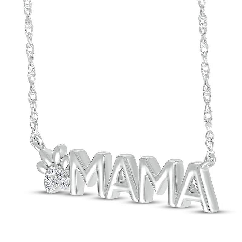 Main Image 2 of Diamond Accent &quot;Mama&quot; Paw Print Necklace Sterling Silver 18&quot;