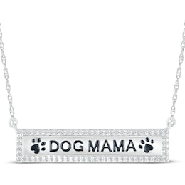 Diamond "Dog Mama" Bar Necklace 1/10 ct tw Sterling Silver 18"