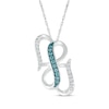 Thumbnail Image 1 of Blue & White Diamond Double Heart Vertical Necklace 1/8 ct tw Sterling Silver 18&quot;