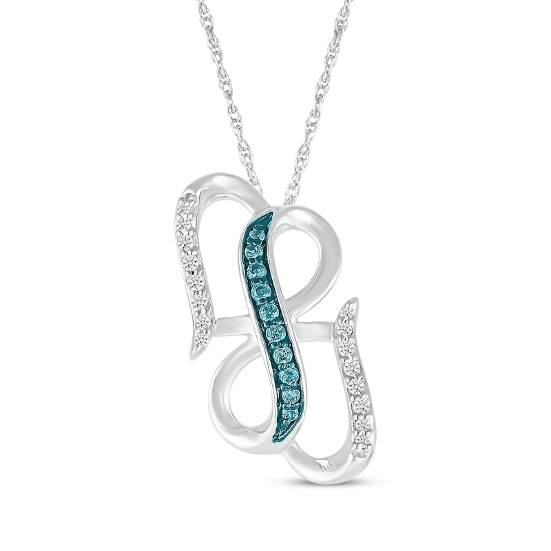 Main Image 1 of Blue & White Diamond Double Heart Vertical Necklace 1/8 ct tw Sterling Silver 18&quot;