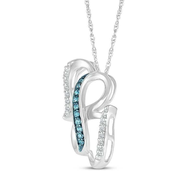 Main Image 2 of Blue & White Diamond Double Heart Vertical Necklace 1/8 ct tw Sterling Silver 18&quot;