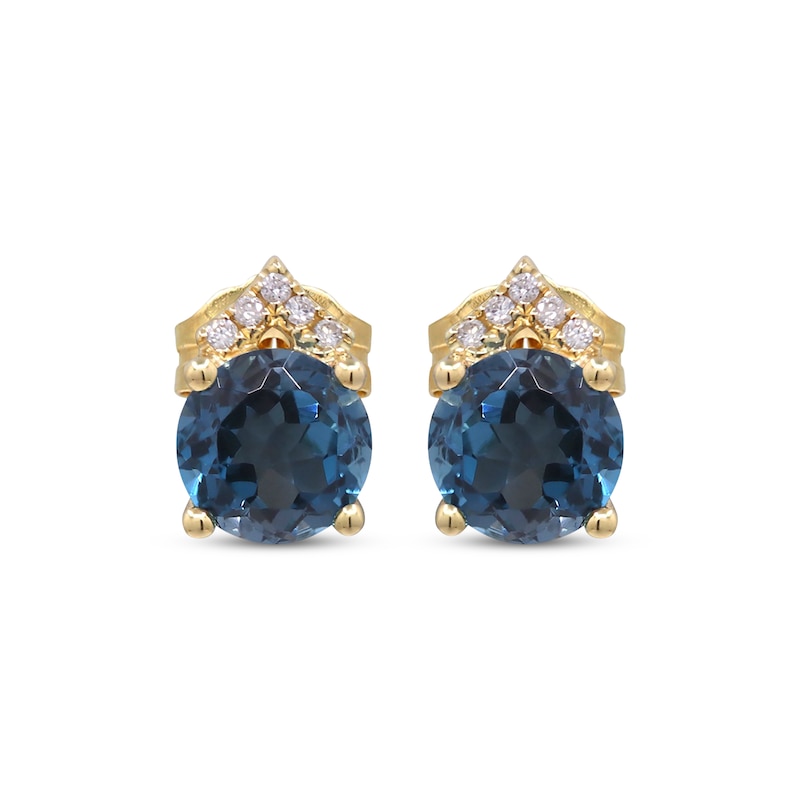 Main Image 2 of London Blue Topaz & Diamond Stud Earrings 1/20 ct tw 10K Yellow Gold