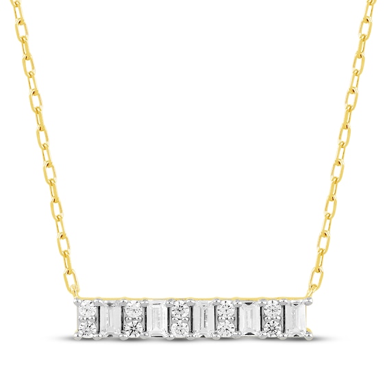 Baguette & Round-Cut Diamond Bar Necklace 1/4 ct tw 10K Yellow Gold 17.5"