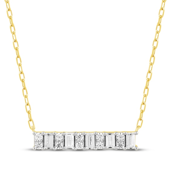 Baguette & Round-Cut Diamond Bar Necklace 1/4 ct tw 10K Yellow Gold 17.5"