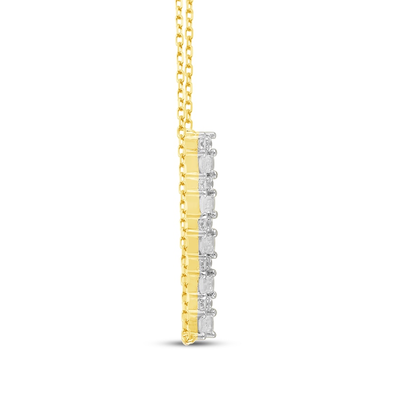 Main Image 2 of Baguette & Round-Cut Diamond Bar Necklace 1/4 ct tw 10K Yellow Gold 17.5&quot;
