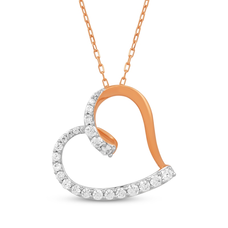Diamond Tilted Looping Heart Necklace 1/2 ct tw 10K Rose Gold 18"