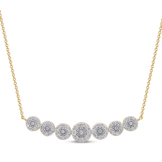 Multi-Diamond Circles Curved Bar Necklace 1/2 ct tw 10K Yellow Gold 18"