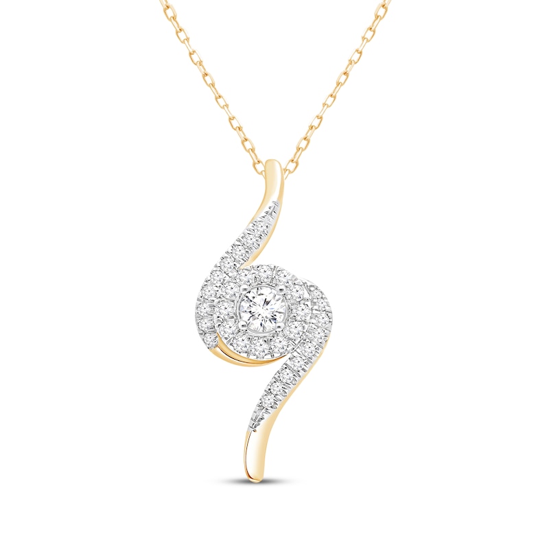 Diamond Halo Bypass Necklace 1/4 ct tw 10K Yellow Gold 18"