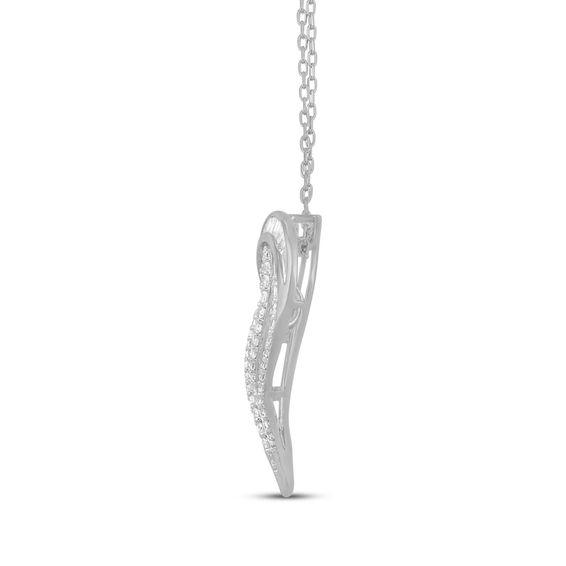 Main Image 2 of Baguette & Round-Cut Diamond Open Heart Necklace 1 ct tw 10K White Gold 18&quot;