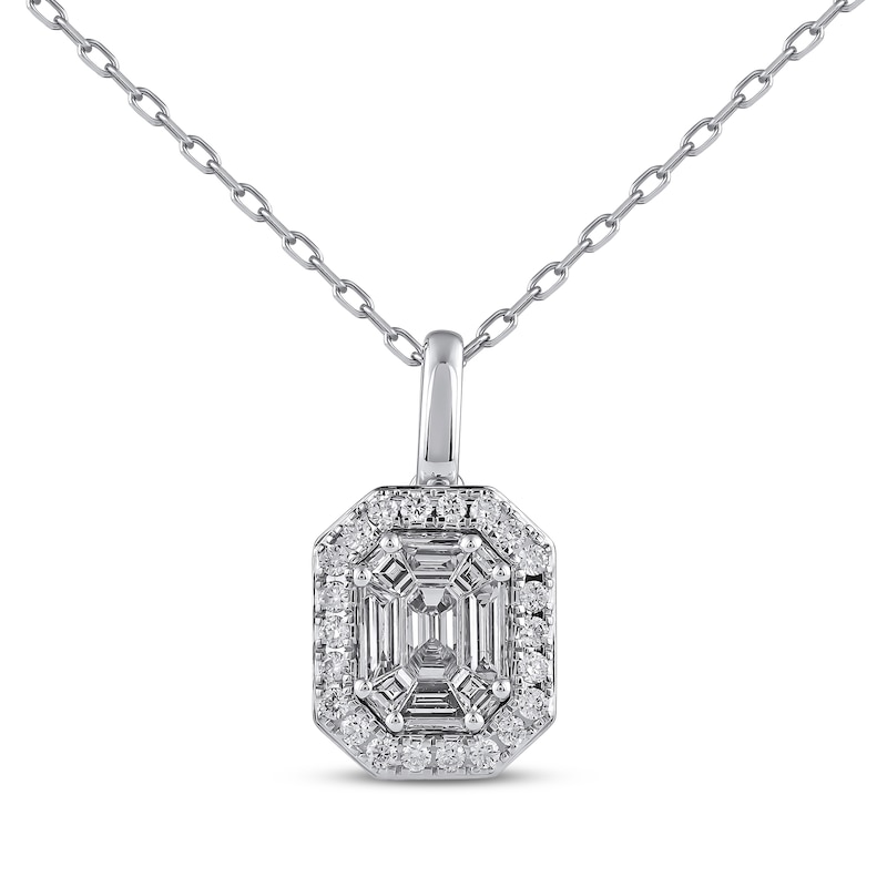 Octagon & Baguette-Cut Diamond Necklace 1/2 ct tw 10K White Gold 18"