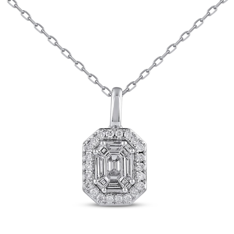 Main Image 1 of Octagon & Baguette-Cut Diamond Necklace 1/2 ct tw 10K White Gold 18&quot;