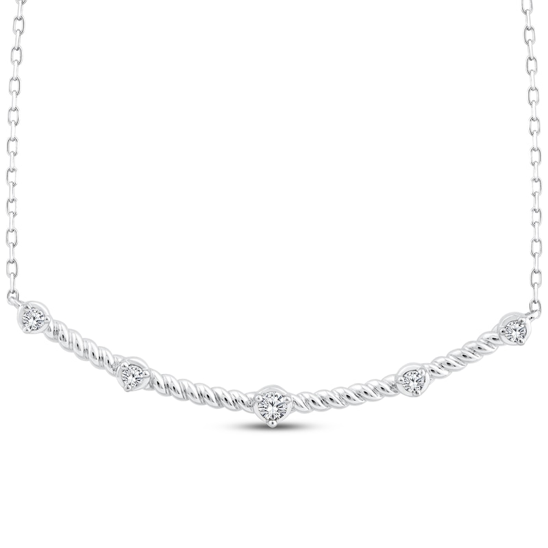 Main Image 1 of Threads of Love Diamond Station Smile Necklace 1/6 ct tw 10K White Gold 19.75&quot;