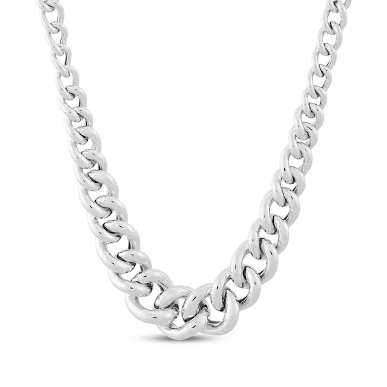 Puffy Graduating Curb Chain Necklace Hollow Sterling Silver 17.75"