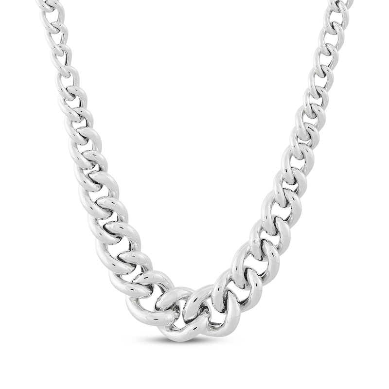 Main Image 1 of Puffy Graduating Curb Chain Necklace Hollow Sterling Silver 17.75&quot;