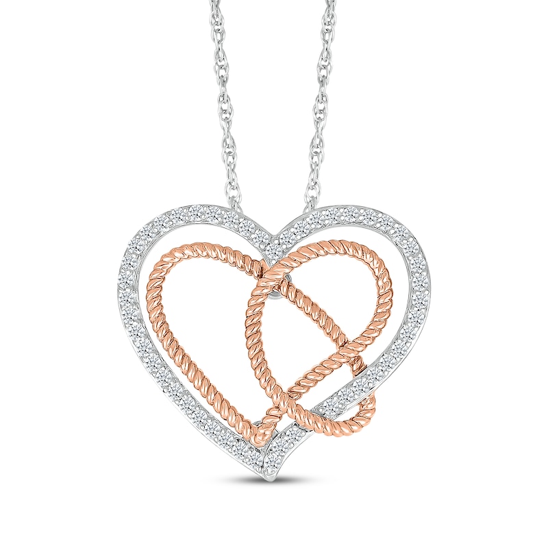Main Image 1 of Diamond Heart & Rope Lasso Necklace 1/4 ct tw Sterling Silver & 10K Rose Gold  18&quot;