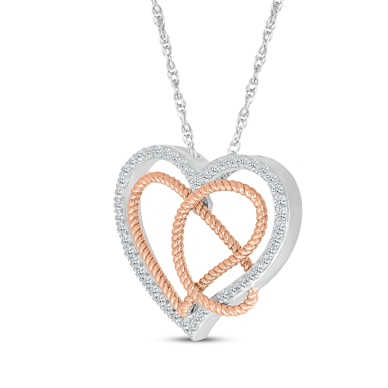 Main Image 2 of Diamond Heart & Rope Lasso Necklace 1/4 ct tw Sterling Silver & 10K Rose Gold  18&quot;