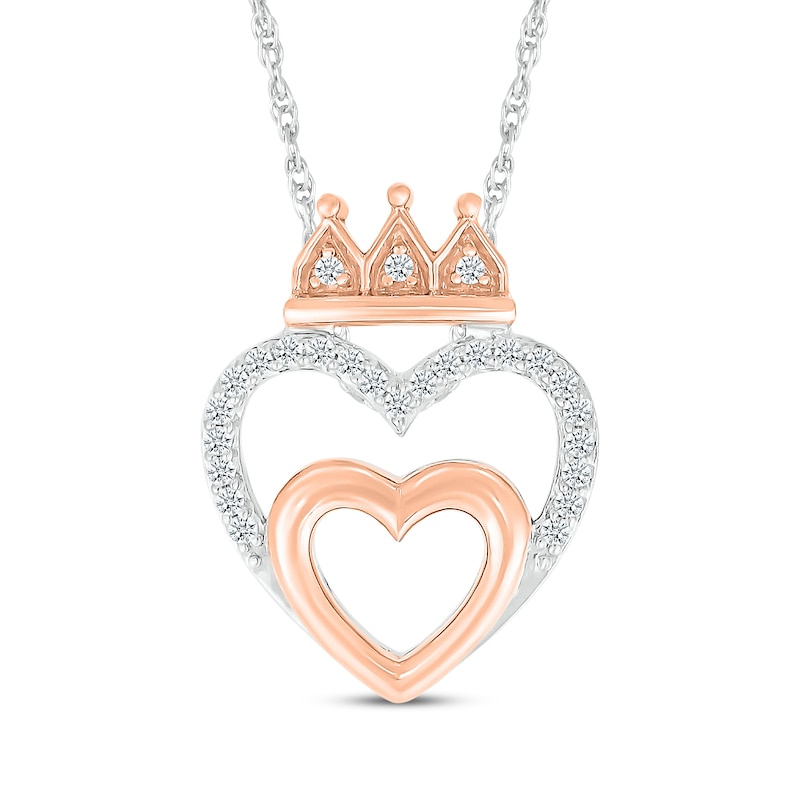 Diamond Heart Crown Necklace 1/10 ct tw Sterling Silver & 10K Rose Gold 18"