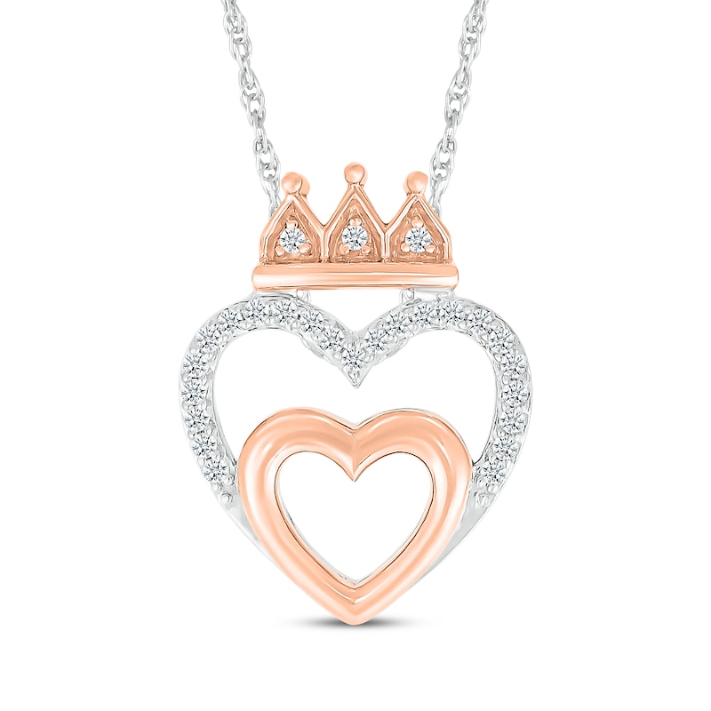 Main Image 1 of Diamond Heart Crown Necklace 1/10 ct tw Sterling Silver & 10K Rose Gold 18&quot;