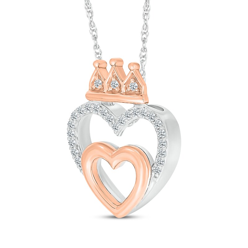 Diamond Heart Crown Necklace 1/10 ct tw Sterling Silver & 10K Rose Gold 18"