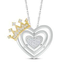 Diamond Triple Heart Crown Necklace 1/6 ct tw Sterling Silver & 10K Yellow Gold 18"