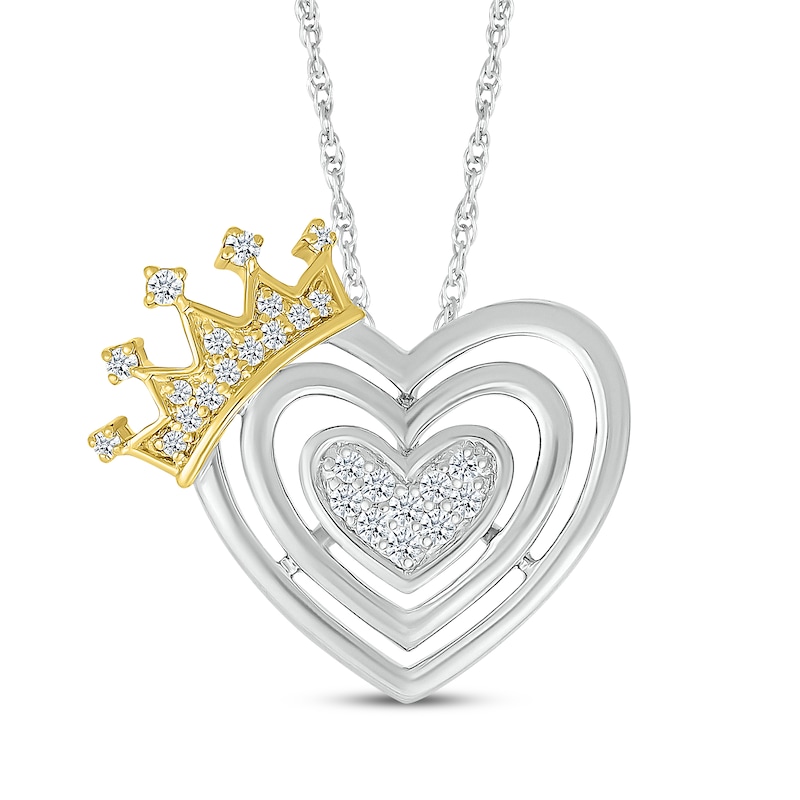 Main Image 1 of Diamond Triple Heart Crown Necklace 1/6 ct tw Sterling Silver & 10K Yellow Gold 18&quot;