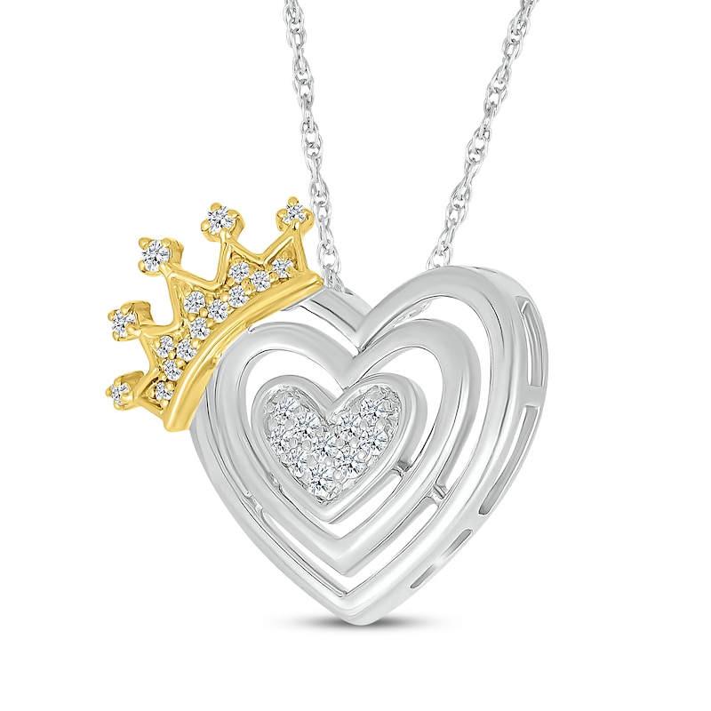 Main Image 2 of Diamond Triple Heart Crown Necklace 1/6 ct tw Sterling Silver & 10K Yellow Gold 18&quot;