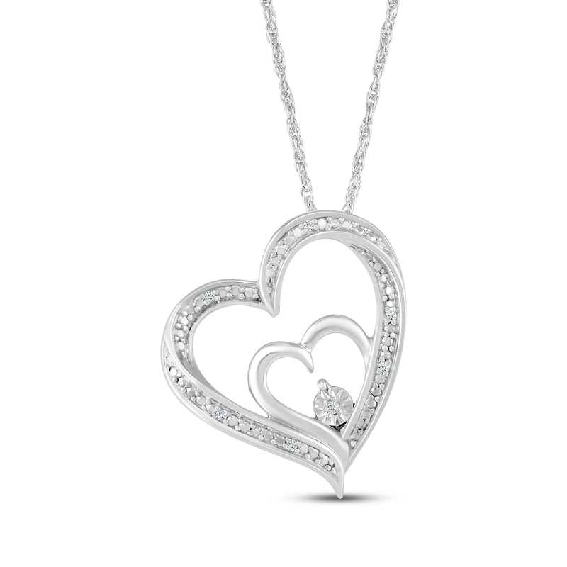 Main Image 1 of Diamond Accent Tilted Double Heart Necklace Sterling Silver 18&quot;