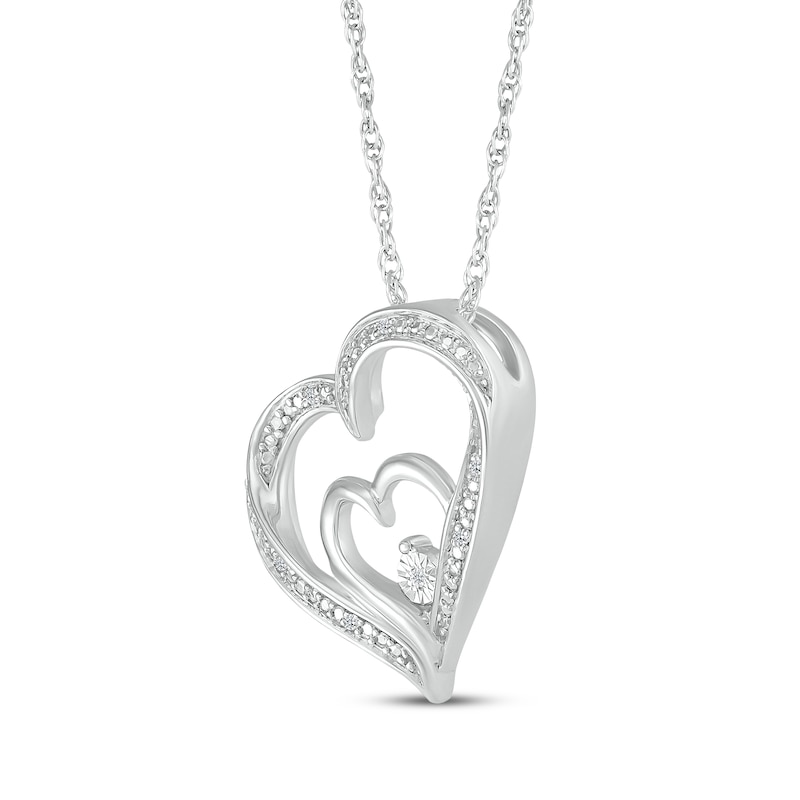 Diamond Accent Tilted Double Heart Necklace Sterling Silver 18"