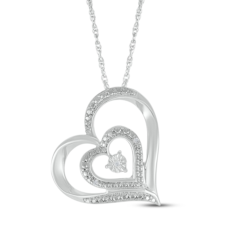 Diamond Accent Tilted Double Heart Necklace Sterling Silver 18"