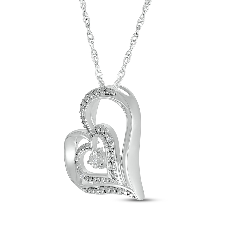 Diamond Accent Tilted Double Heart Necklace Sterling Silver 18"
