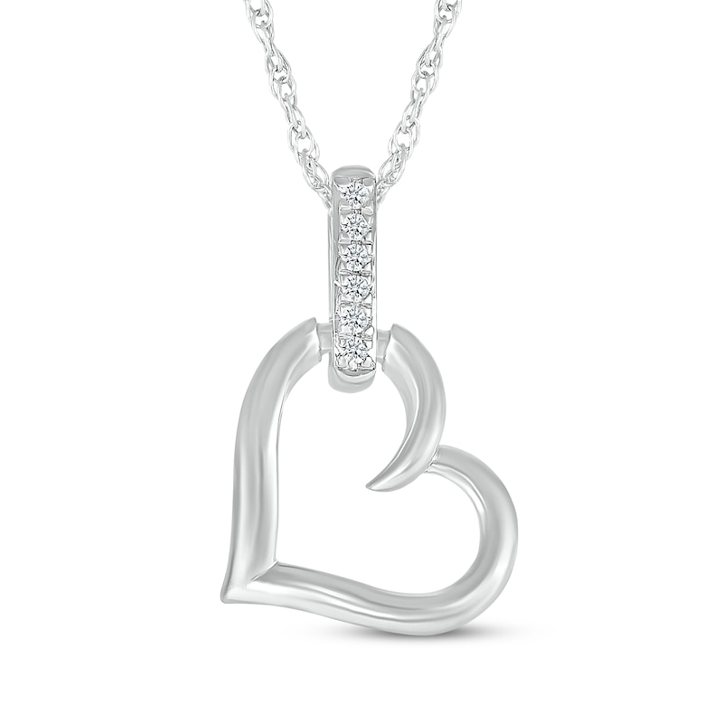 Diamond Accent Tilted Heart Doorknocker Necklace Sterling Silver 18"
