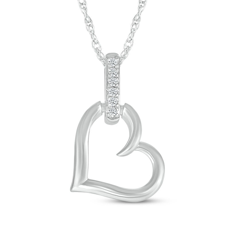 Main Image 1 of Diamond Accent Tilted Heart Doorknocker Necklace Sterling Silver 18"