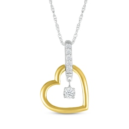 Diamond Tilted Heart Doorknocker Necklace 1/15 ct tw Sterling Silver & 10K Yellow Gold 18"
