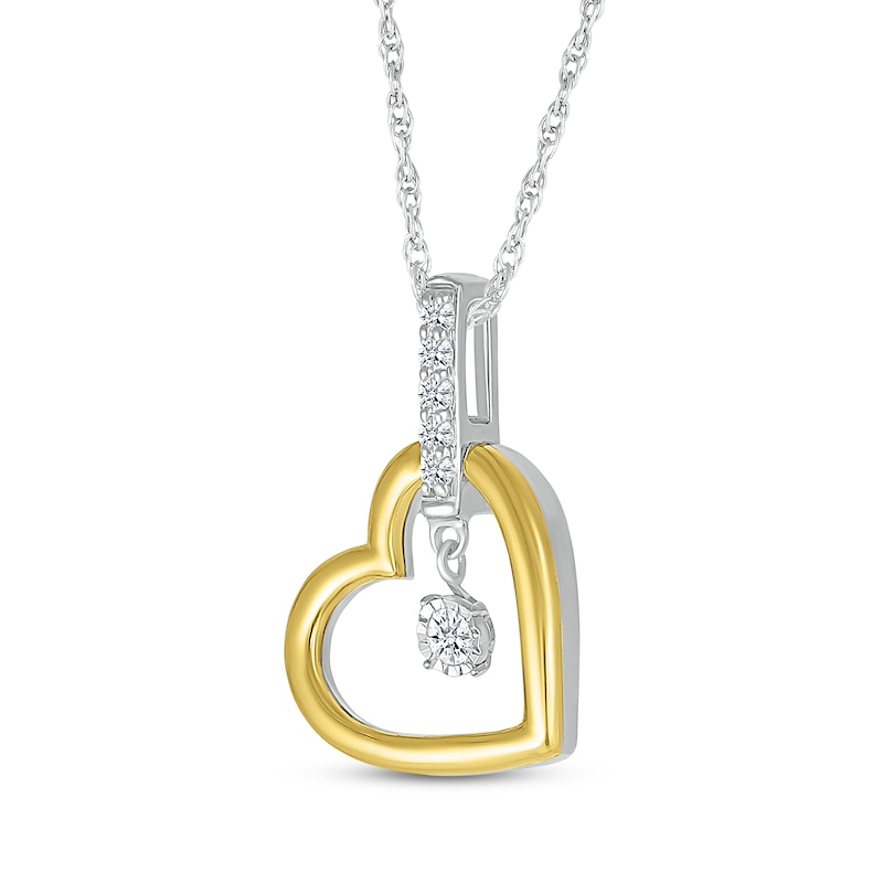 Main Image 2 of Diamond Tilted Heart Doorknocker Necklace 1/15 ct tw Sterling Silver & 10K Yellow Gold 18&quot;