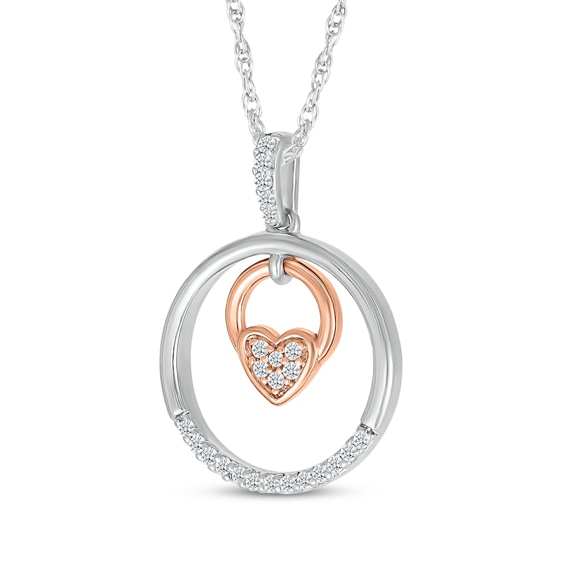 Main Image 2 of Diamond Circle Frame Heart Doorknocker Necklace 1/10 ct tw 10K Rose Gold & Sterling Silver 18"