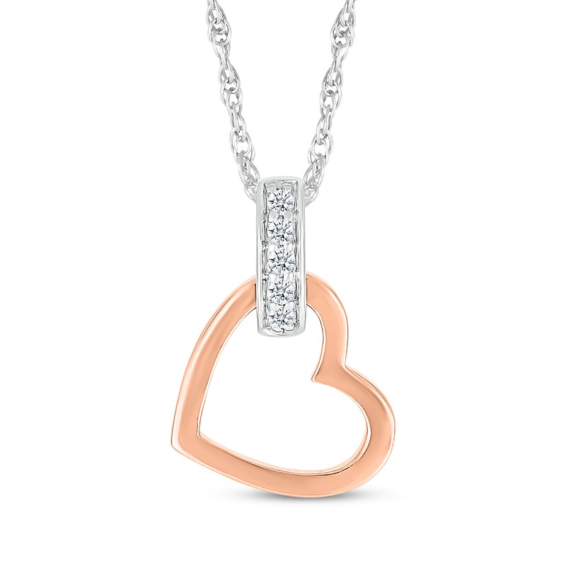 Main Image 1 of Diamond Tilted Heart Doorknocker Necklace 1/20 ct tw Sterling Silver & 10K Rose Gold 18&quot;