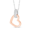 Thumbnail Image 2 of Diamond Tilted Heart Doorknocker Necklace 1/20 ct tw Sterling Silver & 10K Rose Gold 18&quot;