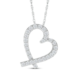 Diamond Tilted Open Heart Necklace 1/3 ct tw 10K White Gold 18"