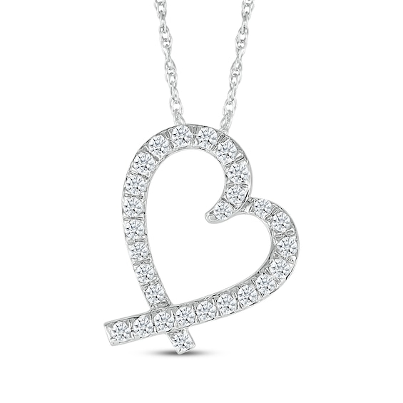 Diamond Tilted Open Heart Necklace 1/3 ct tw 10K White Gold 18"