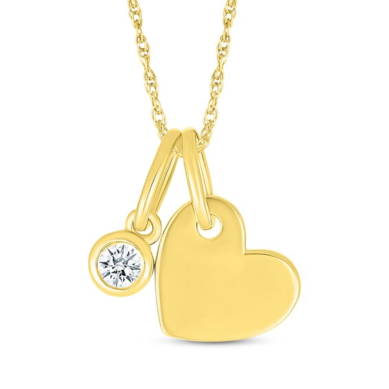 Diamond Charm & Heart Dangle Necklace 1/20 ct tw 10K Yellow Gold 18"