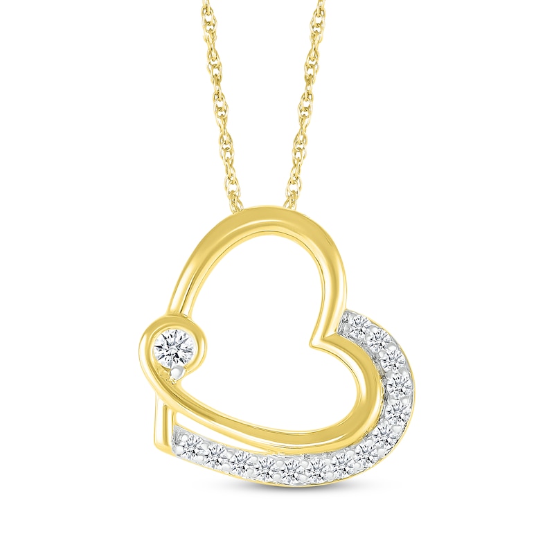 Main Image 1 of Diamond Tilted Heart Scroll Necklace 1/6 ct tw 10K Yellow Gold 18&quot;