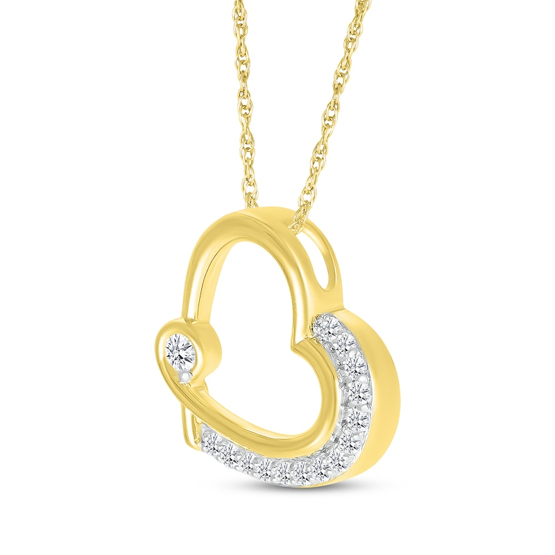 Main Image 2 of Diamond Tilted Heart Scroll Necklace 1/6 ct tw 10K Yellow Gold 18&quot;