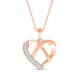 Diamond Heart Pretzel Necklace 1/8 ct tw 10K Rose Gold 18"