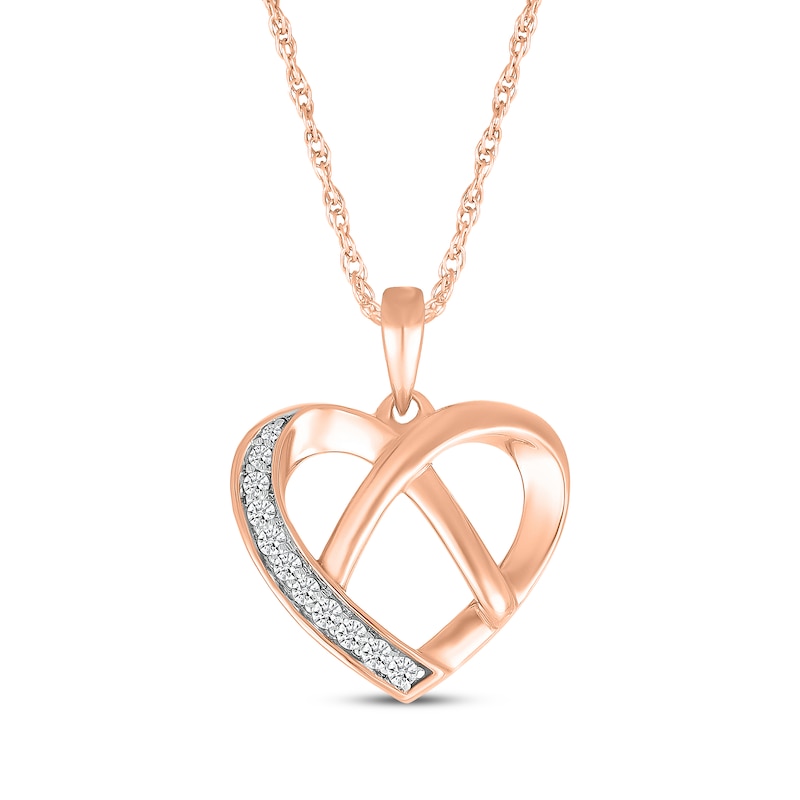 Main Image 1 of Diamond Heart Pretzel Necklace 1/8 ct tw 10K Rose Gold 18&quot;