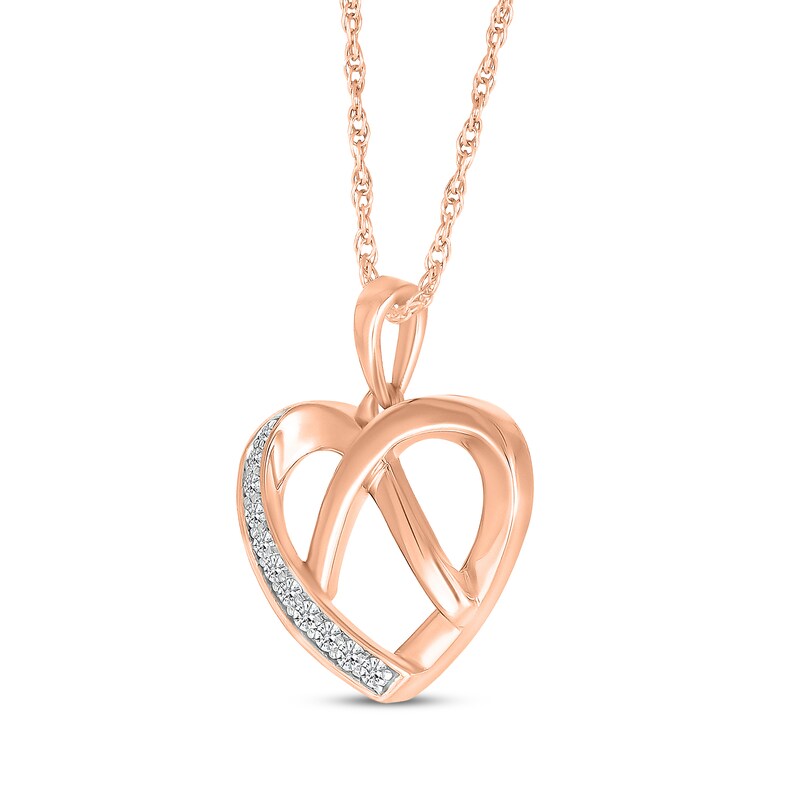 Main Image 2 of Diamond Heart Pretzel Necklace 1/8 ct tw 10K Rose Gold 18&quot;