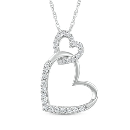 Diamond Linked-Heart Necklace 1/6 ct tw Sterling Silver 18"