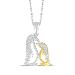 Diamond Penguins Necklace 1/10 ct tw Sterling Silver & 10K Yellow Gold 18"
